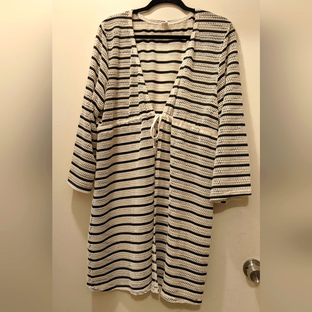 Striped Black and White Knit Swim Cover